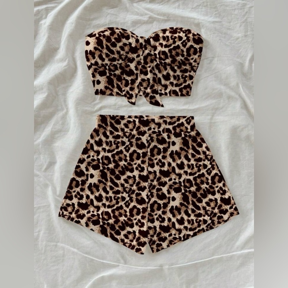 High Waist Leopard Print Shorts and Top in Brown and Black